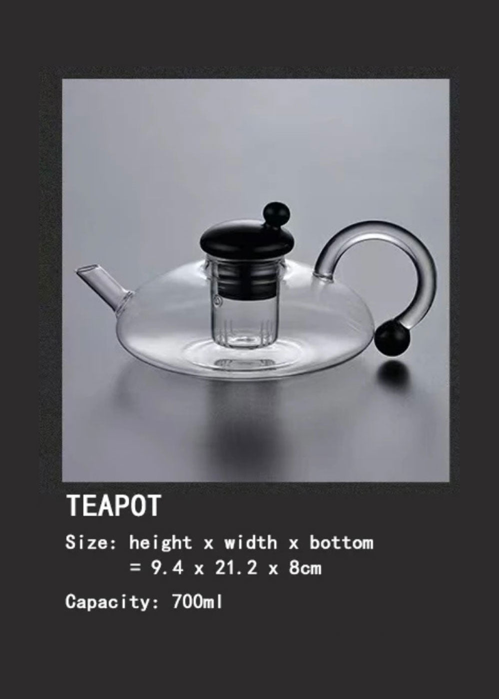 Grace Tea Set with Glass Infuser (700 ml) 1 Teapot + 2 Cups